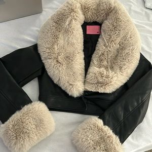 Crop leather fur jacket